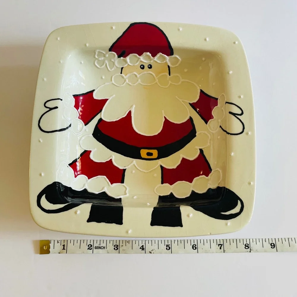 Santa Claus Decorative Plate Holiday‎ Christmas Decor Hand Painted Signed